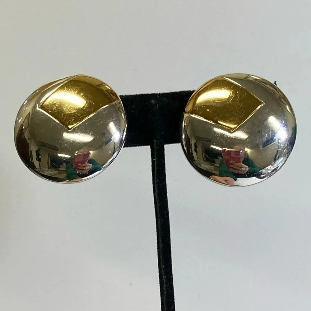 NAPIER VINTAGE SCREW/CLIP-ON TWO TONED, SILVER AND GOLD EARRINGS 1”